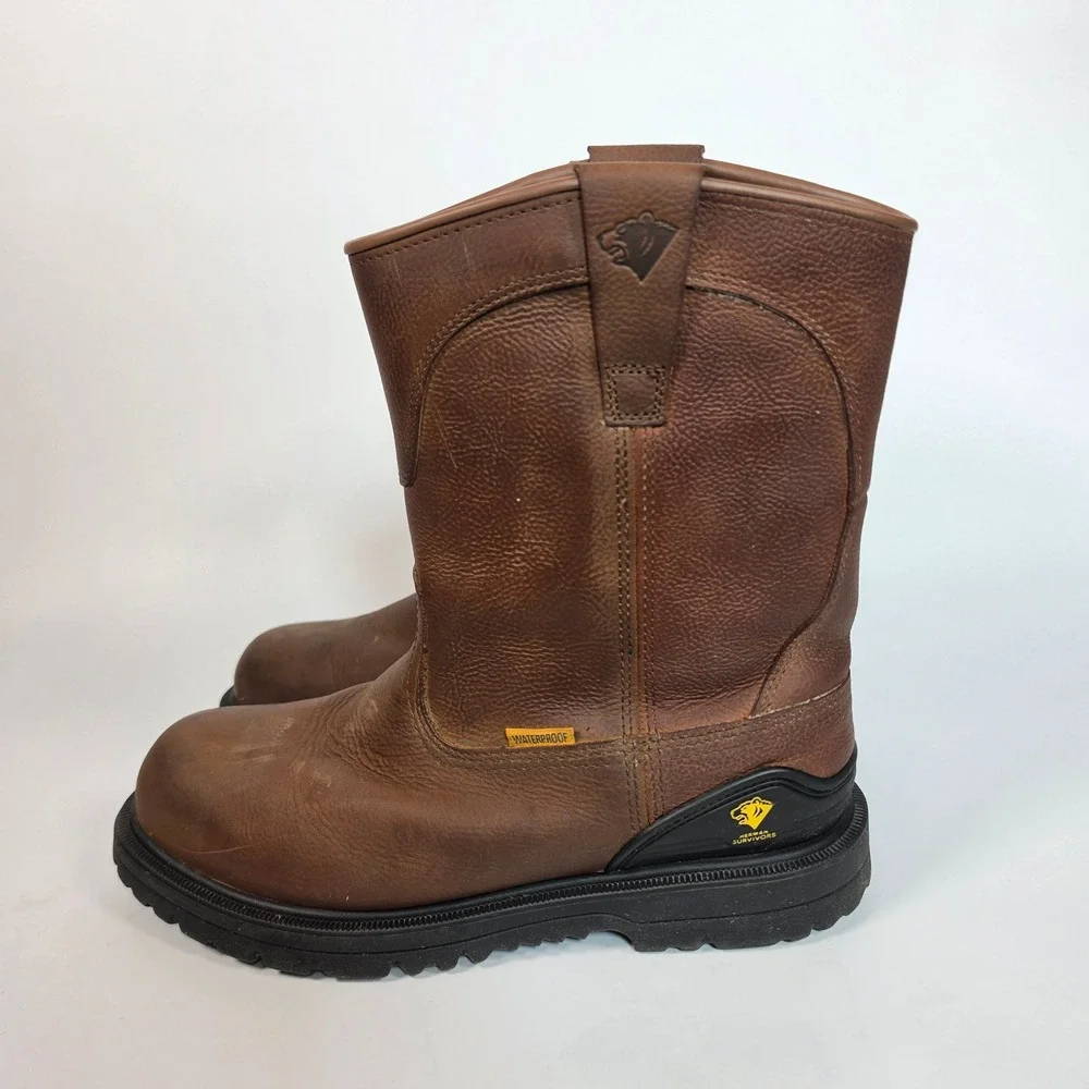 Herman Survivors Bison Mens 9 Brown Waterproof Steel Toe Pull On Work Boots